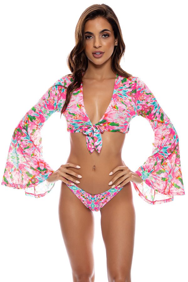 Luli Fama Ocean Drive Euphoria Bell Sleeve Crop Top